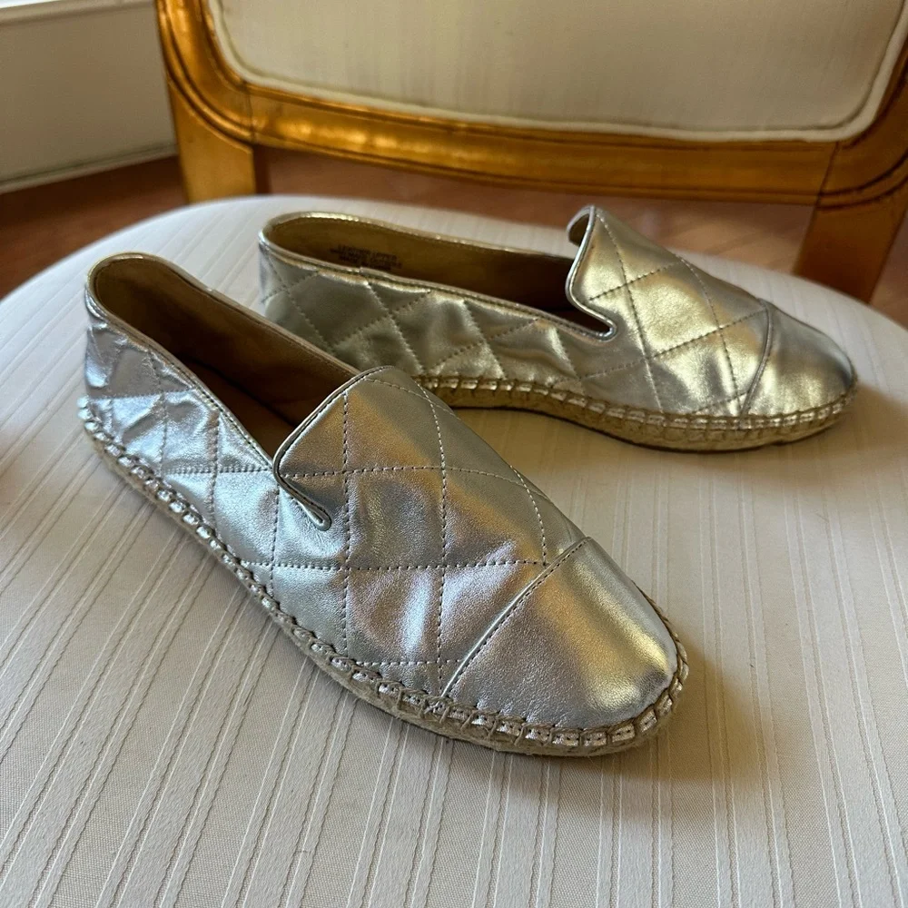 Talbots Silver Quilted Espadrille Slip-Ons New